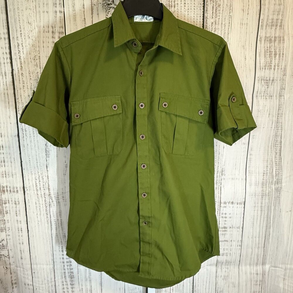 Fashion Seal Men’s Small Safari Style Top Army Green Button Down Hiking Military